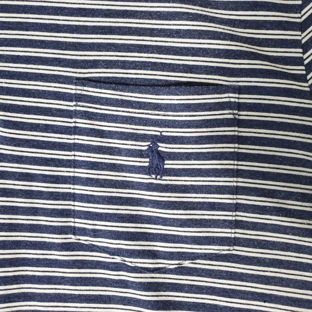 Polo Ralph Lauren Performance Mens Large Navy Blue Striped Pocket Polo Shirt